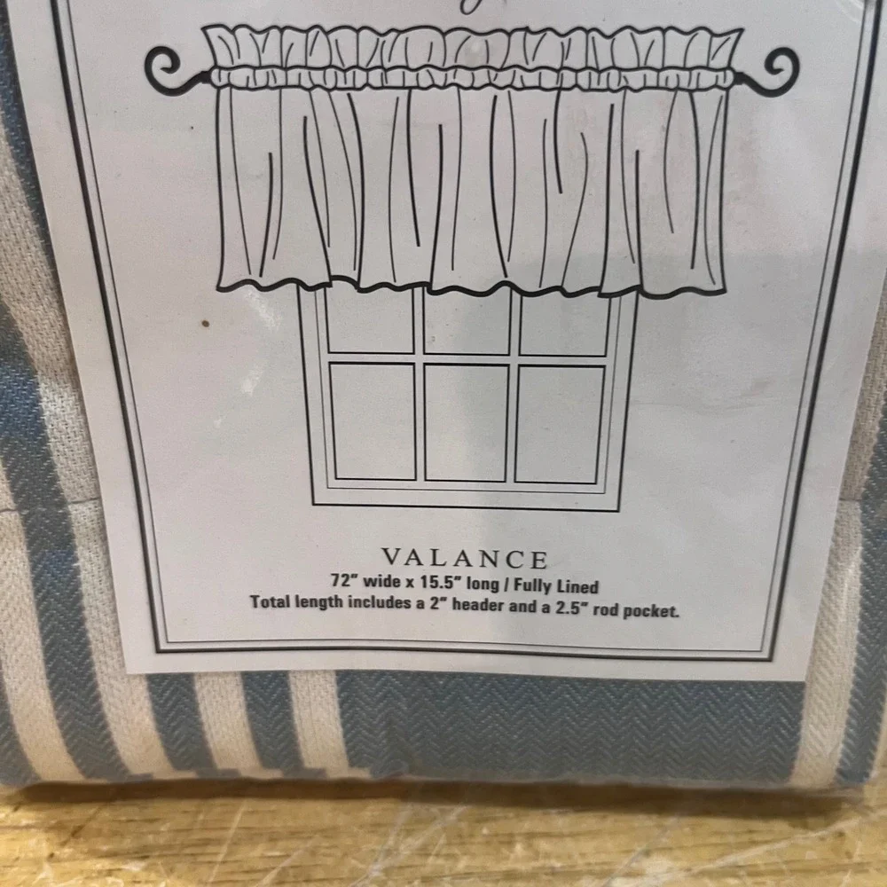 Home Collection by Raghu Blue Ticking Stripe Valance 72x15.5 Farmhouse Vtg Style